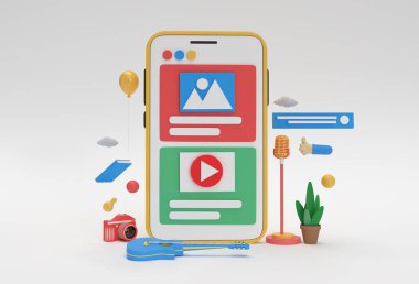 Yaratıcı 3D Render Mobil Web Geliştirme afişi, pazarlama materyali, sunum, çevrimiçi reklamcılık.