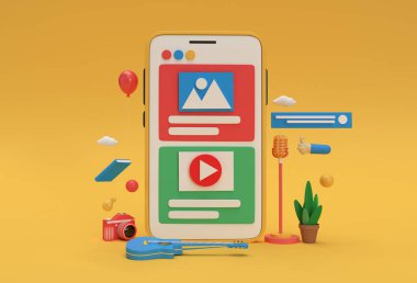 Yaratıcı 3D Render Mobil Web Geliştirme afişi, pazarlama materyali, sunum, çevrimiçi reklamcılık.