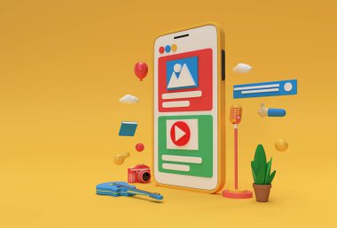 Yaratıcı 3D Render Mobil Web Geliştirme afişi, pazarlama materyali, sunum, çevrimiçi reklamcılık.