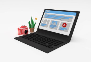 Laptop web geliştirme afişi, pazarlama malzemesi, sunum, çevrimiçi reklamcılık ile yaratıcı 3D Render Mobile Mobile Mobile Mockup.