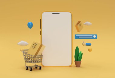 Yaratıcı 3D Render Mobile Online Mobile Mobile Mobile Mobile Model Model Web Banner, Pazarlama materyali, sunum, çevrimiçi reklamcılık.