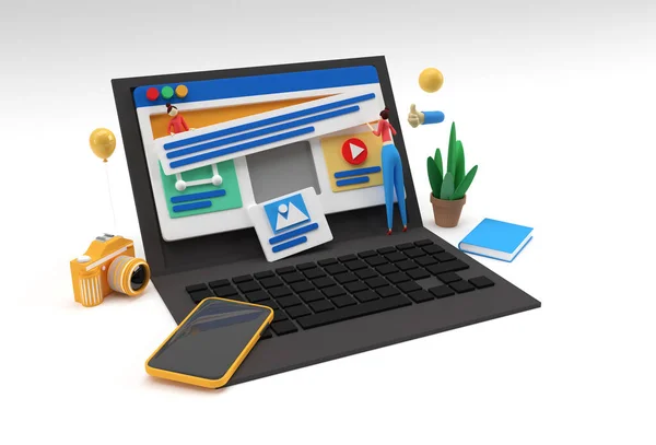 Creative Render Mobile Mockup Laptop Web Development Banner Marketing Material — Stock Photo, Image