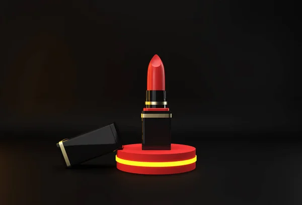 Rendermockup Von Lippenstiften Minimale Podiumsszene Für Displayprodukte Werbedesign — Stockfoto