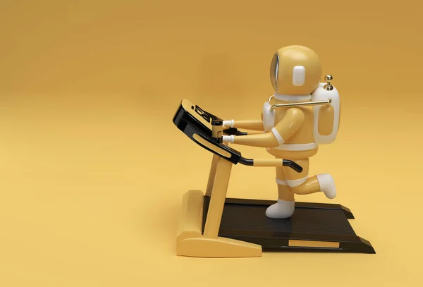 Rendering Astronaut Running Treadmill Machine Futuristic Background — Stockfoto