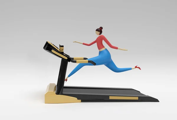 3D健美背景下的女子跑步机 — 图库照片