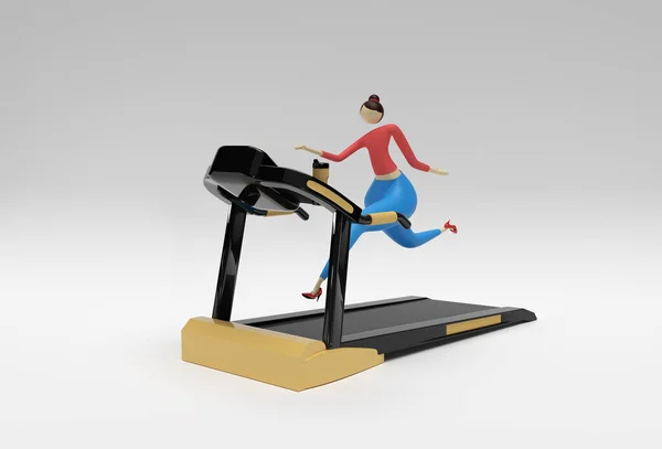 Rendering Woman Running Treadmill Machine Fitness Background — Stock Photo, Image