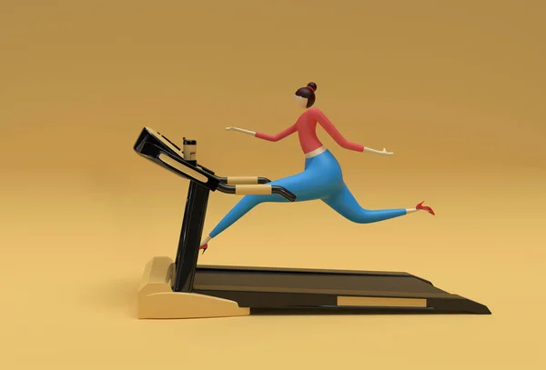 3D健美背景下的女子跑步机 — 图库照片