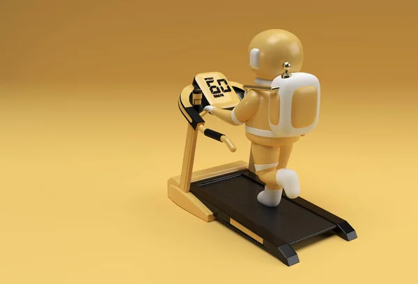 Rendering Astronaut Running Treadmill Machine Futuristic Background — Foto Stock