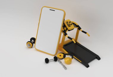 Boş mobil model 3D görüntülü modern spor aletleri..