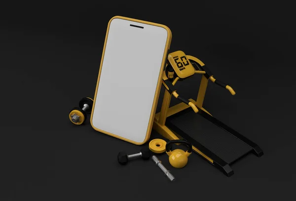 Modern Gym Equipment Empty Mobile Mockup Rendering — Stock Photo, Image