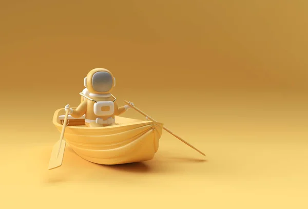 Rendering Astronauta Divertente Sulla Barca Illustrazione — Foto Stock
