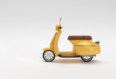 Beyaz Arkaplanda 3B Render Klasik Scooter Yan Görünümü.