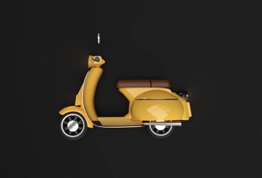 Siyah Arkaplanda 3B Render Klasik Scooter Yan Görünümü.