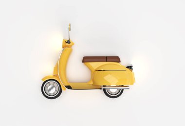 Beyaz Arkaplanda 3B Render Klasik Scooter Yan Görünümü.