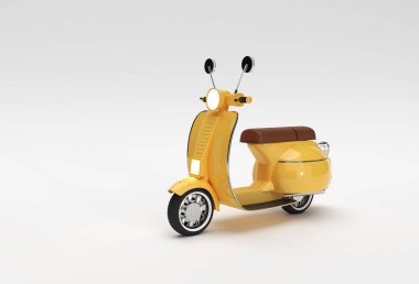 Beyaz Arkaplanda 3B Render Klasik Scooter Yan Görünümü.