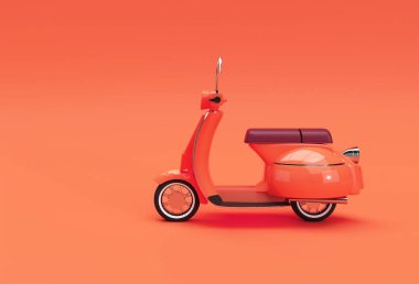 Turuncu Arkaplanda 3B Render Klasik Motosiklet Tarafı Görünümü.