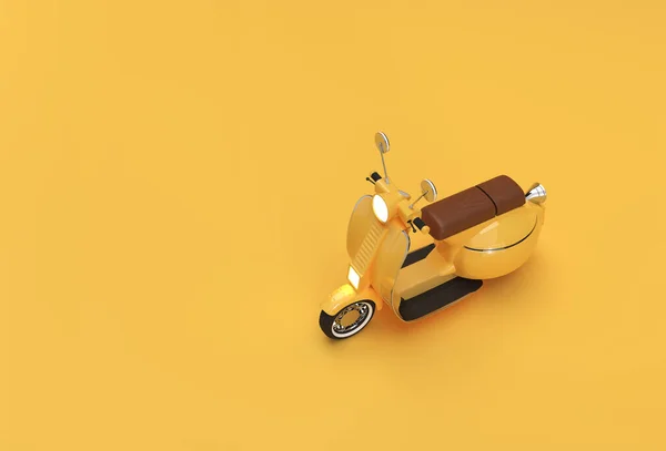 基于黄色背景的3D渲染经典摩托车侧视图 — 图库照片