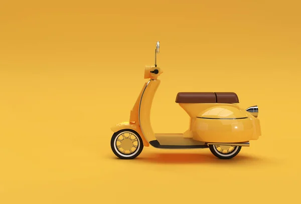 3D Render Classic Motor Scooter Side View on a Yellow Background.