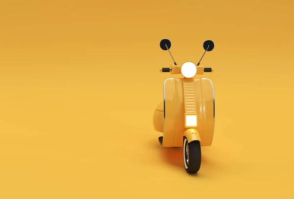 基于黄色背景的3D渲染经典摩托车前景 — 图库照片