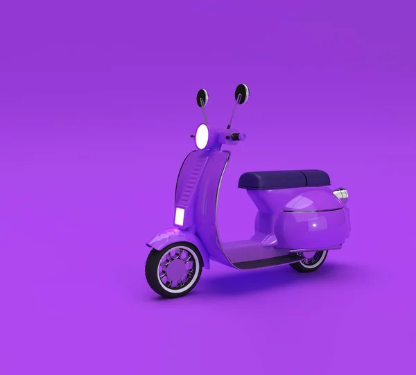 基于紫色背景的3D渲染经典摩托车侧视图 — 图库照片