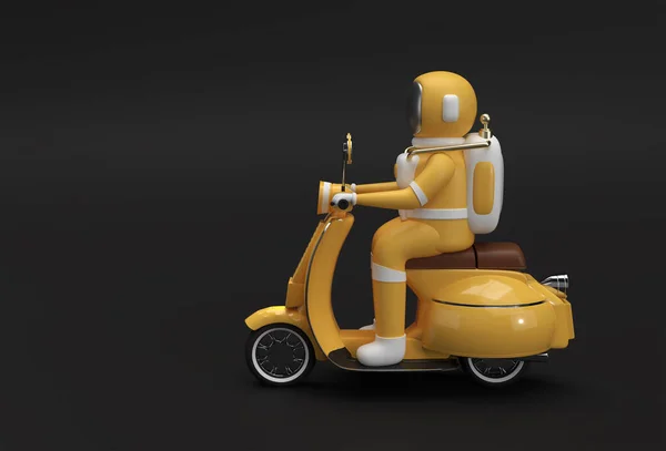 Render Astronaut Riding Motor Scooter Side View Black Background — Stock Photo, Image