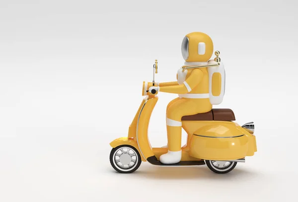 Render Astronaut Riding Motor Scooter Side View Λευκό Φόντο — Φωτογραφία Αρχείου