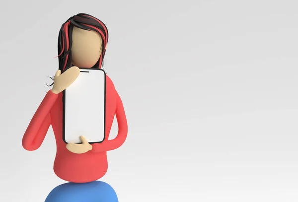 Жінка Показує Мобільний Смартфон Порожнім Екраном Рендерингу — стокове фото