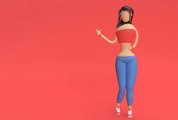 Render Cartoon Woman 리프트를 — 스톡 사진