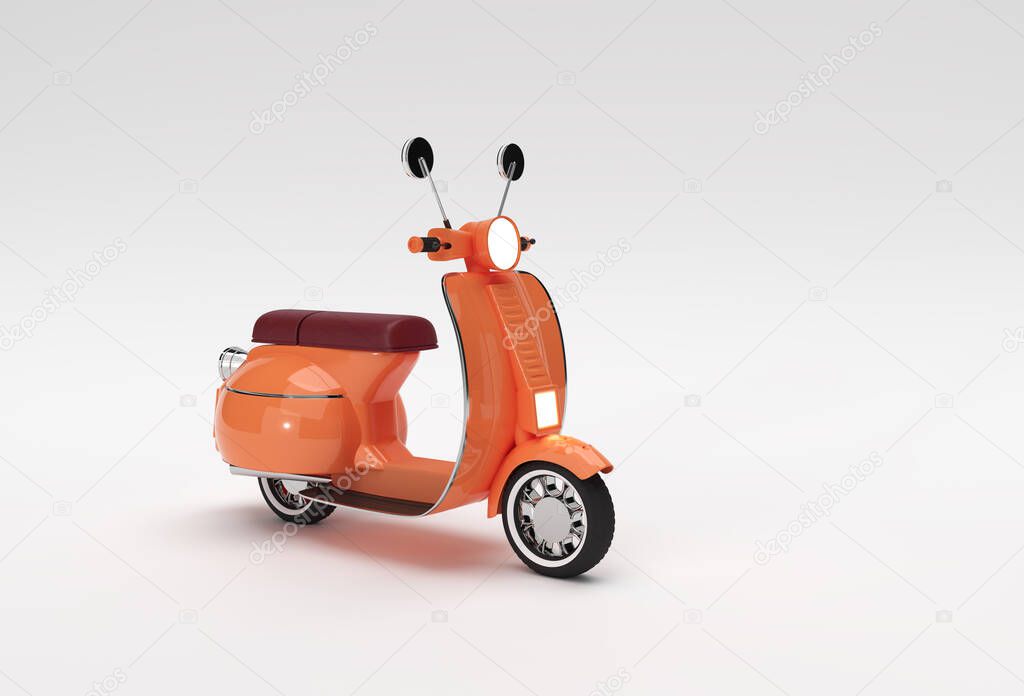 3D Render Classic Motor Scooter Side View on a White Background.