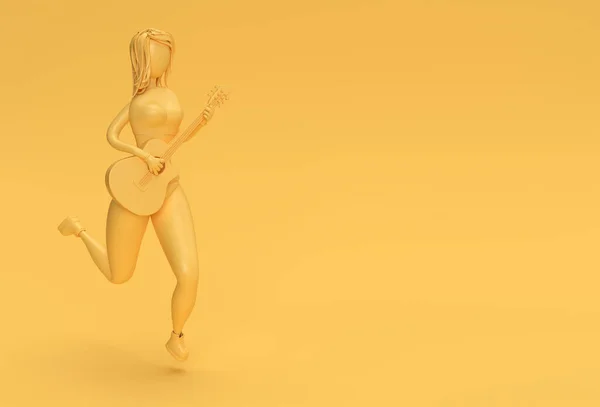 Render Акустична Гітара Жінкою Мультиплікаційні Персонажі Ілюстрація Дизайн — стокове фото