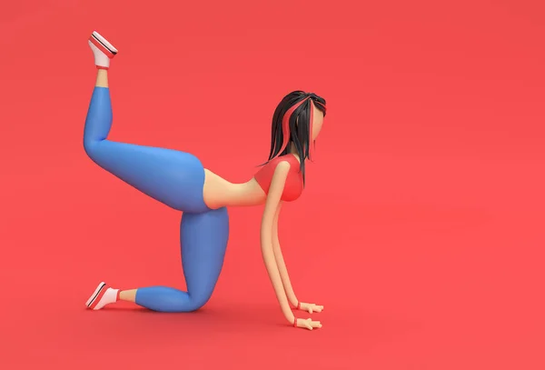 Personaggi Dei Cartoni Animati Della Donna Rendering Che Fanno Yoga — Foto Stock