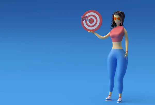 Illustration Standing Woman Holding Target Marketing Concept Render Design — 스톡 사진