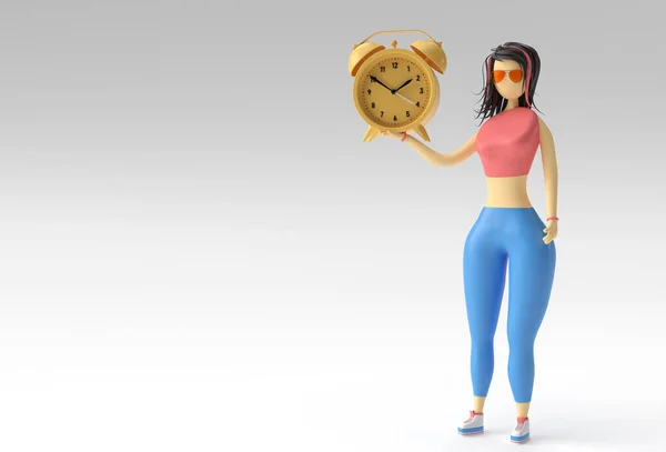 Illustration Standing Woman Hand Holding Clock Watch Render Design — Zdjęcie stockowe