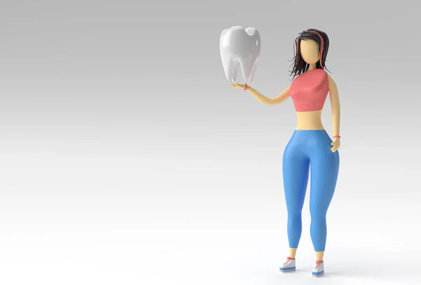 Illustration Standing Woman Hand Holding Teeth Render Design — 스톡 사진