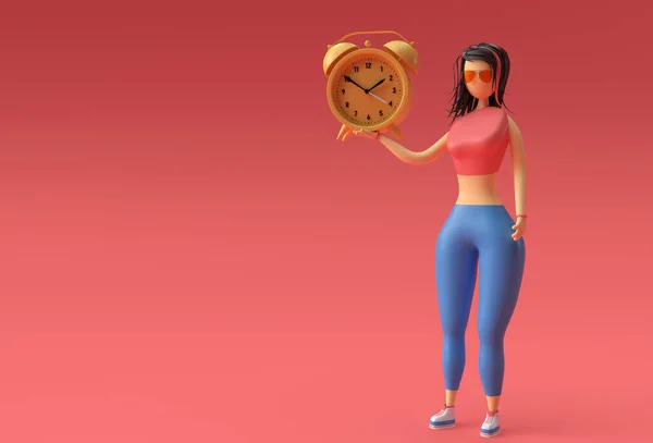 Illustration Standing Woman Hand Holding Clock Watch Render Design — Fotografia de Stock