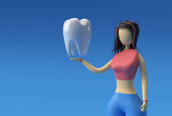 Illustration Standing Woman Hand Holding Teeth Render Design — Zdjęcie stockowe