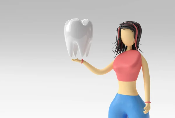 Illustration Standing Woman Hand Holding Teeth Render Design — Φωτογραφία Αρχείου