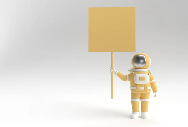 Render Astronaut Holding White Panel Placard White Background — 스톡 사진