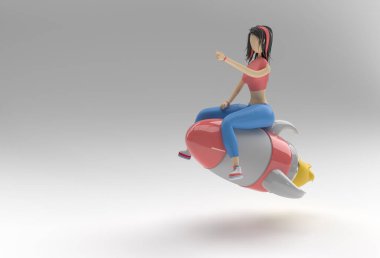 3d Render Kadın Roket 3D Çizim Tasarımı.