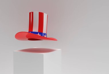 3D Render silindir şapka simgesi 3d tarzı. 4 Temmuz Kavram Tasarımı.