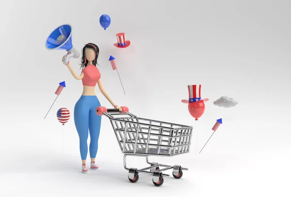 Render Mujer Con Carrito Compra Anunciar Mega Oferta Oferta Venta —  Fotos de Stock