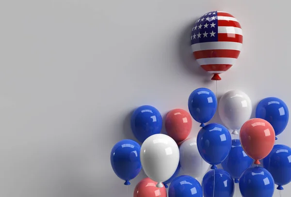 3D渲染美国传统色彩的爱国气球 七月四日美国独立日的概念 — 图库照片