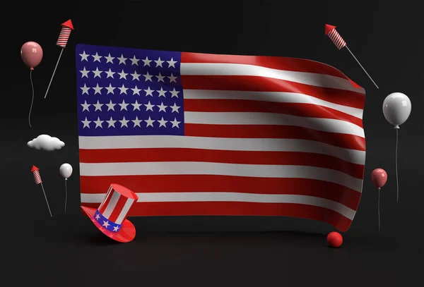 Render Usa Zászló Július Usa Függetlenség Napja Koncepció — Stock Fotó