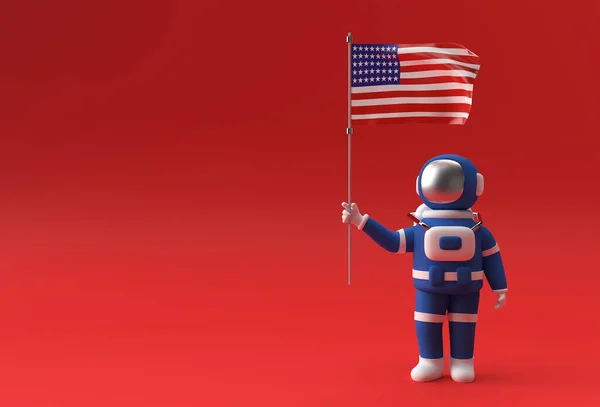 Render Astronaut Κρατώντας Σημαία Usa Ιουλίου Ηπα Ημέρα Ανεξαρτησίας Concept — Φωτογραφία Αρχείου
