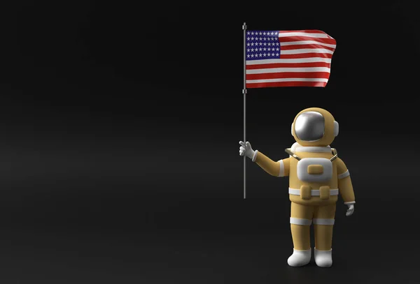 Render Astronauta Segurando Bandeira Dos Eua Conceito Dia Independência Dos — Fotografia de Stock