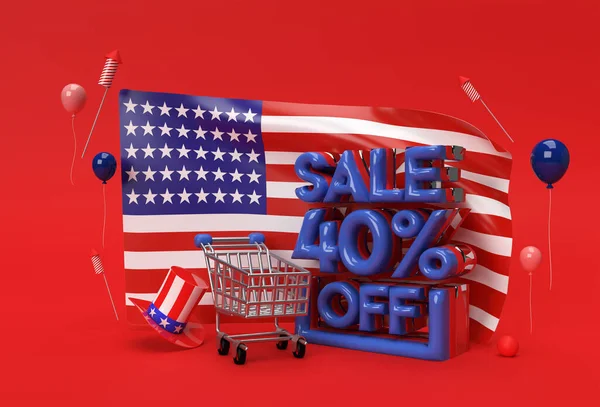 Render Usa Vlag Juli Usa Independence Day Concept Sale Discount — Stockfoto