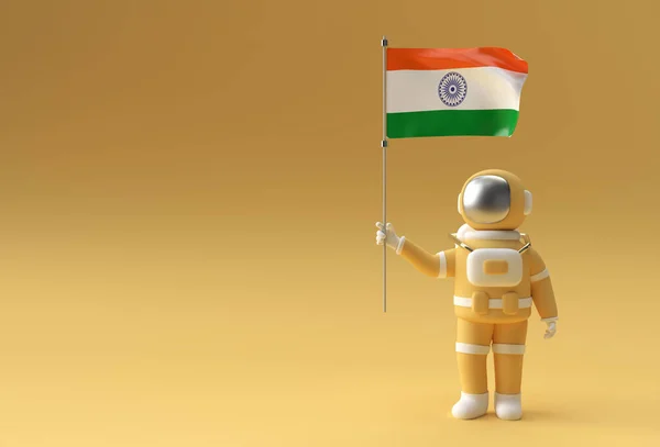 Render Astronaut Håller Indien Flagga Begreppet Indiens Självständighetsdag — Stockfoto