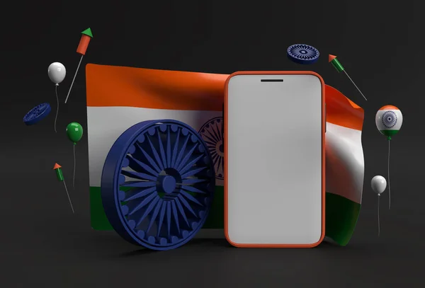 Render India Bandiera Con Smartphone Mockup Design — Foto Stock