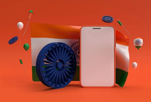 Render India Bandiera Con Smartphone Mockup Design — Foto Stock