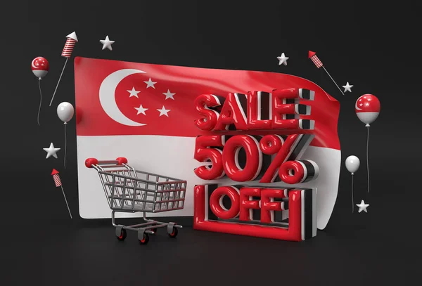 Bandera Singapur Con Venta Descuento Banner Concept —  Fotos de Stock